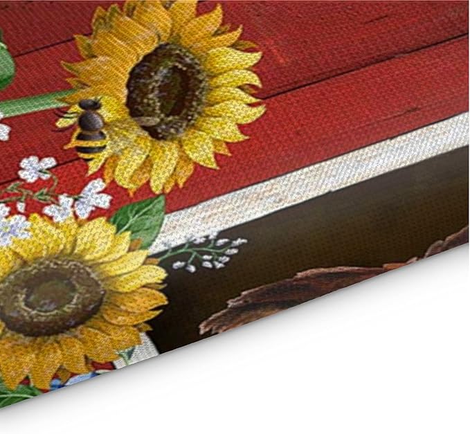Watercolor Red Barn Cock Placemat Set of 6, Rooster Sunflowers Heart Heat-Resistant Washable Table Place Mats for Kitchen Dining Table Decoration
