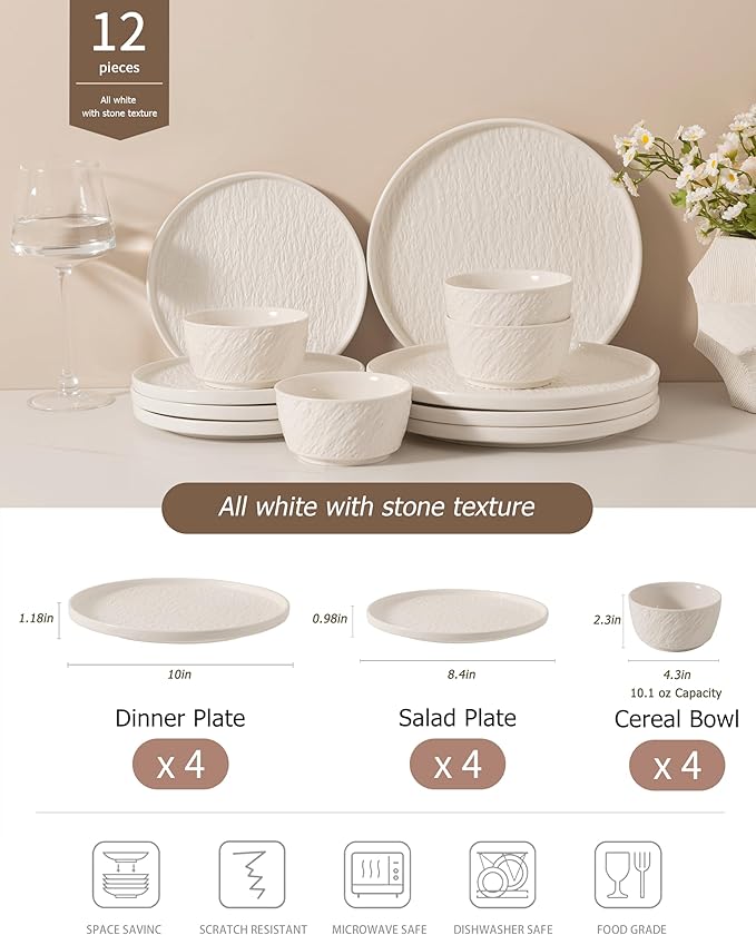 Dinnerware sets plates and bowls sets modern plates,Ceramic Dinnerware Sets,12 Pieces Porcelain Lightweight Plates,Scratch Resistant Dish Set (style - 9, 4 - Set (12pcs))