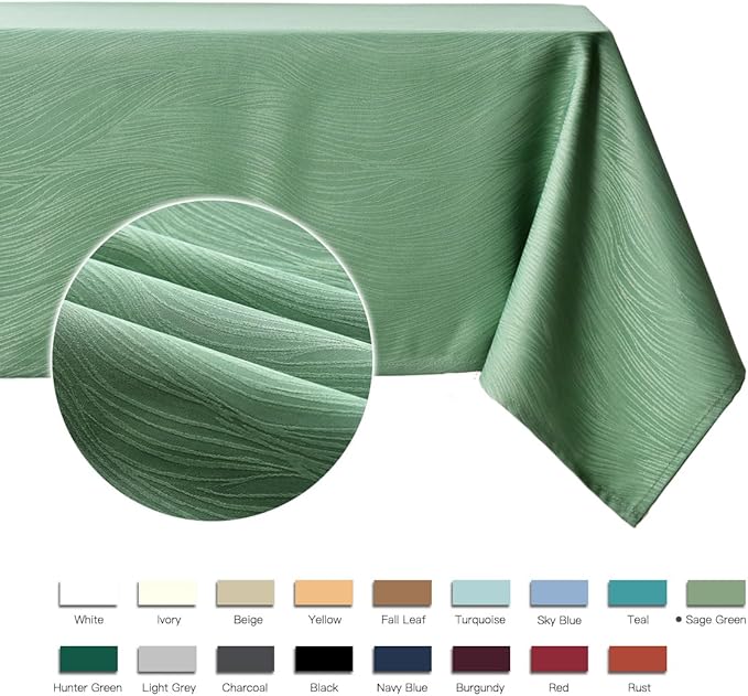 maxmill Jacquard Tablecloth Swirl Design Water Resistance Antiwrinkle Heavy Weight Soft Table Cloth for Buffet Banquet Parties Event Holiday Dinner Square 52 x 52 Inch Sage Green