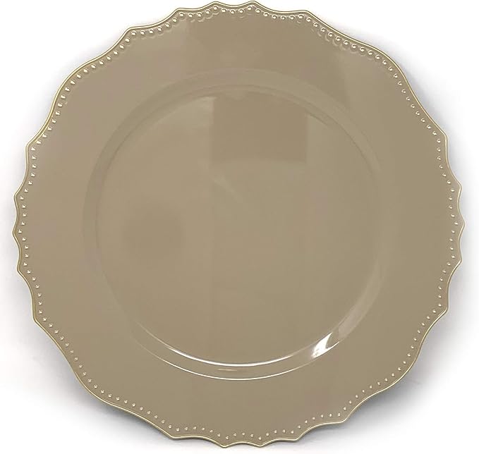 allgala Heavy Quality Round Charger Plates - Dinner Plates - Set of Charger Plates for Table Decor - Ideal for Weddings, Weddings, Thanksgiving Parties & Holidays - Floral Tan (13-Inch 48-Pack)