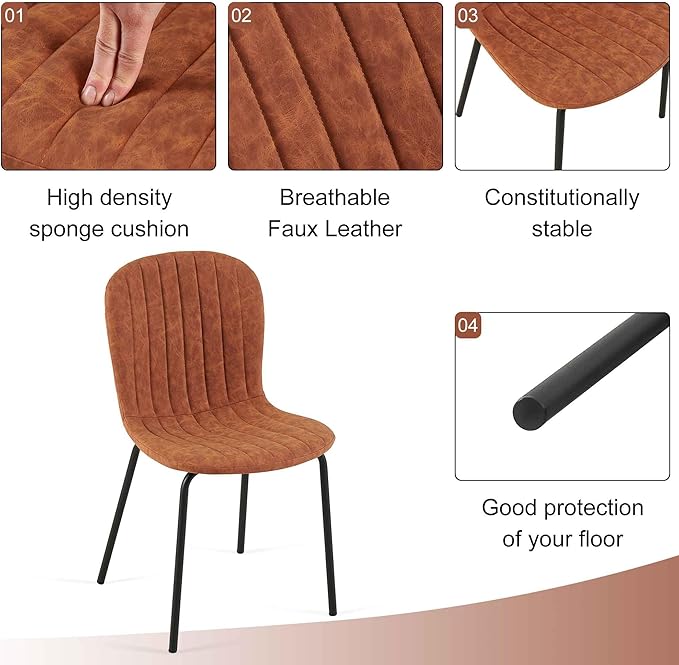 Round Dining Table Set for 4 with PU Leather Chairs - Modern Kitchen Table and Chairs Set for Small Spaces - Brown