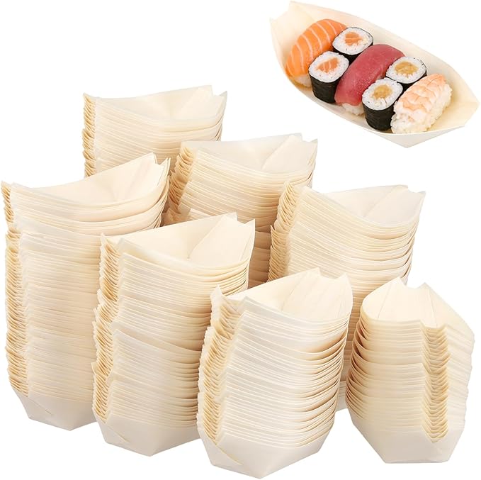 400 PCS Wood Boat Plates, 4 Inch Disposable Wood Sushi Boats Serving Tray, Wooden Food Boat for Appetizer Sushi Dessert Buffet Snacks