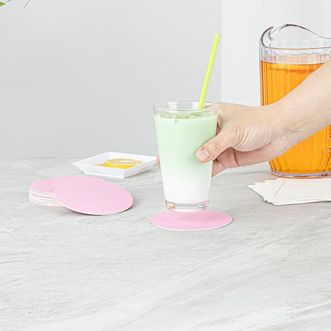 Restaurantware Paper Coasters 1000 Pack of 4 Inch Disposable Beverage Coasters Absorbent for Hot and Cold Drinks Pink Coffee Cup Essentials for Table Decor, Kitchen, Home Patio or Living Room
