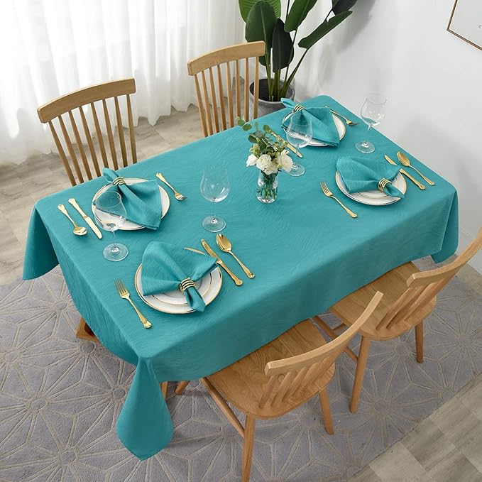 maxmill Jacquard Tablecloth Swirl Design Spillproof Wrinkle Free Water Resistant Heavy Weight Soft Table Cloth Decorative Fabric Table Cover for Outdoor and Indoor Use Square 52 x 52 Inch Teal