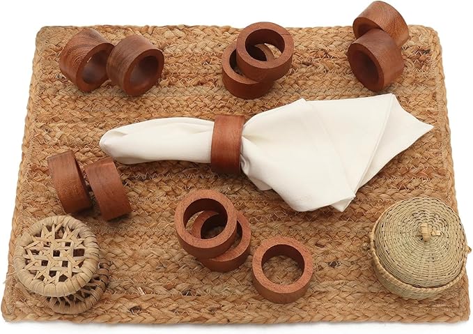 Wood Napkin Rings Set of 12 Napkin Holders Buckles for Dining, Anniversary, Birthday, Dinner, Christmas, Party of Table Setting