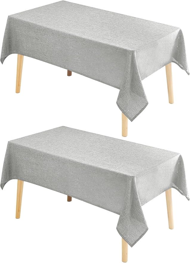 Hiasan 2 Pack Faux Linen Rectangle Tablecloth - Wrinkle and Stain Resistant Washable Table Cloth for Kitchen Dining Room Holiday Table Cover for Party Dinner, Light Grey, 30 x 60 Inch