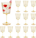 12 PCS Gold Ribbed Plastic Wine Glasses 13.5 OZ Ribbed Wine Glasses Detachable Wine Glass Elegant Fluted Glassware Vintage Style for Wedding Anniversary Birthday Dinner Parties