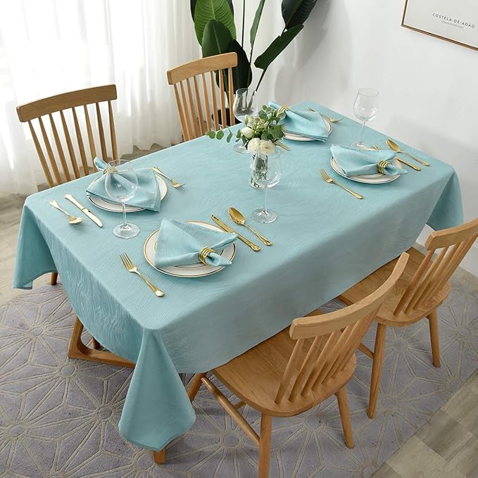 maxmill Square Table Cloth Swirl Design Water Proof Wrinkle Free Spillproof Heavy Weight Soft Tablecloth Decorative Fabric Table Cover for Outdoor and Indoor Square 70 x 70 Inch Turquoise