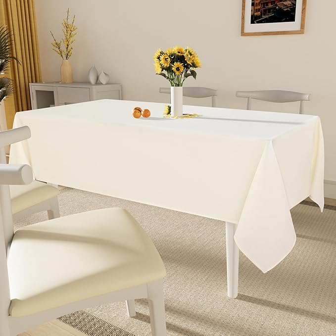 Smiry Rectangle Table Cloth, Waterproof Anti-Scratch Polyester Tablecloth, Decorative Washable Fabric Table Cover for Dining, Buffet, Parties and Outdoor, 60x84, Beige