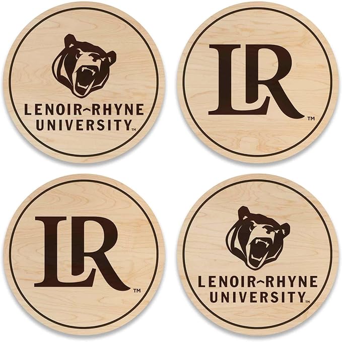 LazerEdge Lenoir Rhyne Bears Wooden Coaster Set - Maple Wood - Officially Licensed Product - 4-Pack