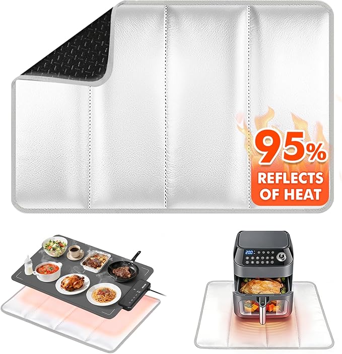 23×15.4 in Heat Resistant Mat for Food Warming Mats, Heat Resistant Mats for Countertop Reflects 95% of Heat, Waterproof and Oilproof Hot Pad With Non-slip Bottom for Air Fryer, Coffee Maker, Oven