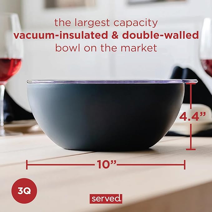 served Large Insulated Serving Bowl with Lid (100oz/3QT) - Double-Walled Stainless Steel Bowl for Hot & Cold Food - Vacuum Insulated, Spill-Resistant Thermal Bowl for Parties, Casseroles, Tailgates