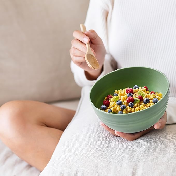 Greenual Salad Bowls Wooden Salad Bowl Set Large Bowls for Serving, Handmade with Serving Utensils Blue