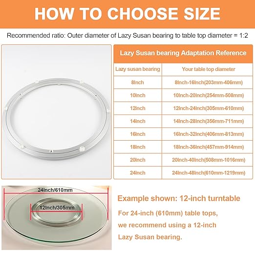 TamBee 24 Inch Lazy Susan Hardware Aluminum Bearing Metal Rotating Turntable Bearing Swivel Plate Hardware Lazy Susan Bearing Lazy Susan Parts Lazy Susan Mechanism Lazy Susan Kit Lazy Susan Base Only