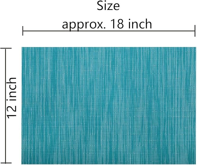 SHACOS Woven Vinyl Placemats Set of 4 Wipe Clean PVC Heat Resistant Place Mats Durable Waterproof Stain Resistant Indoor Outdoor Table Mats (4, Teal Blue)