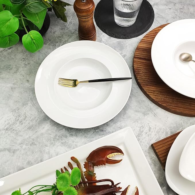 Pasta Plates with Rim 17.1 oz, Soup Bowl Pasta Bowl Set of 4, White Shallow Bowl Plate, Ceramic Wide Rimmed Soup Bowl, Best choice for high-end restaurants, hotels, and foodies, 11.3 Inch