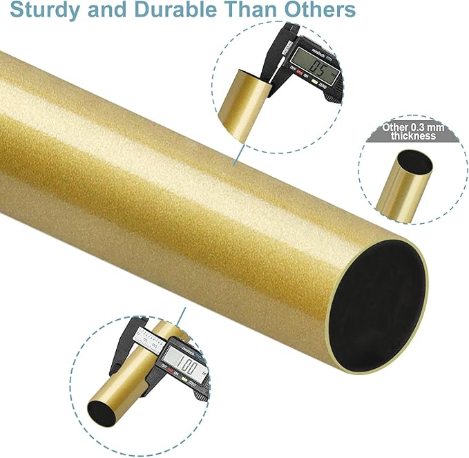 Curtain Rods for Windows 16 to 48 or 60 Inches Max Adjustable Length 1 Inch Diameter Window Curtain Rod with Aluminium Finials, Flash Gold