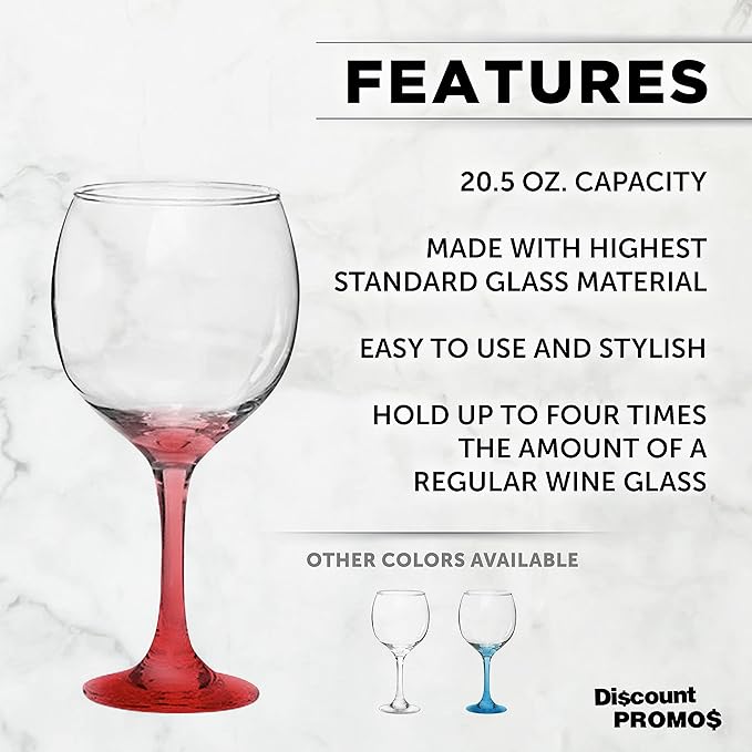 DISCOUNT PROMOS Premiere Wedding Wine Glasses 20.5 oz. Set of 12, Bulk Pack - Restaurant Glassware, Perfect for Red Wine or White Wine - Red