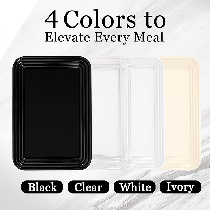 SUT 4-Pack Plastic Large White Serving Trays Set - 16" x 11" Reusable Serving Platters for Cookie, Appetizer, Charcuterie, Snack, Dessert, Party Food Display - Stackable Serving Trays for Party