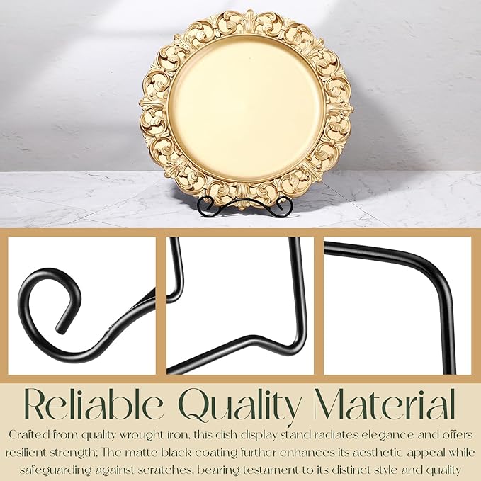 Baderke Wrought Iron Bowl Deep Platter Stand Detachable Metal Scroll Display Rack Easel Metal Bowl Display Stand Decorative Holder Dish Picture Easel(Black,1 Pcs)