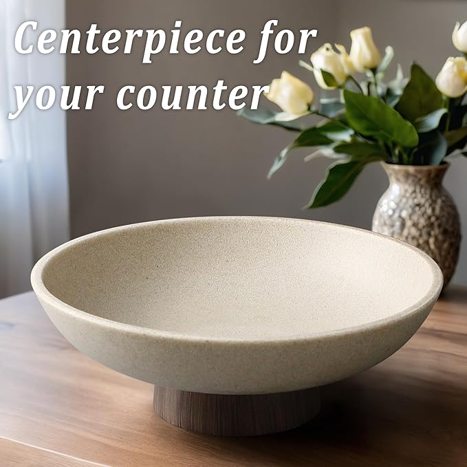 Modern Resin Pedestal Bowl – Large Fruit Bowl for Kitchen Counter, Catch All Bowl for Entryway Table, Stylish Key Bowl & Dining Centerpiece, Brown