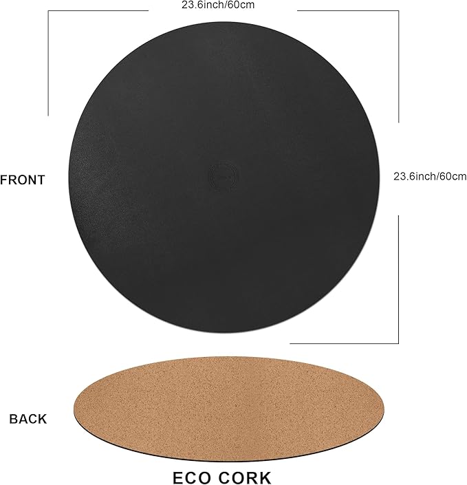 CENNBIE 23.6 Inches Round Table Mat - Cork Leather Placemats - Suitable as Side Dining Coffee Table Cover (Black)