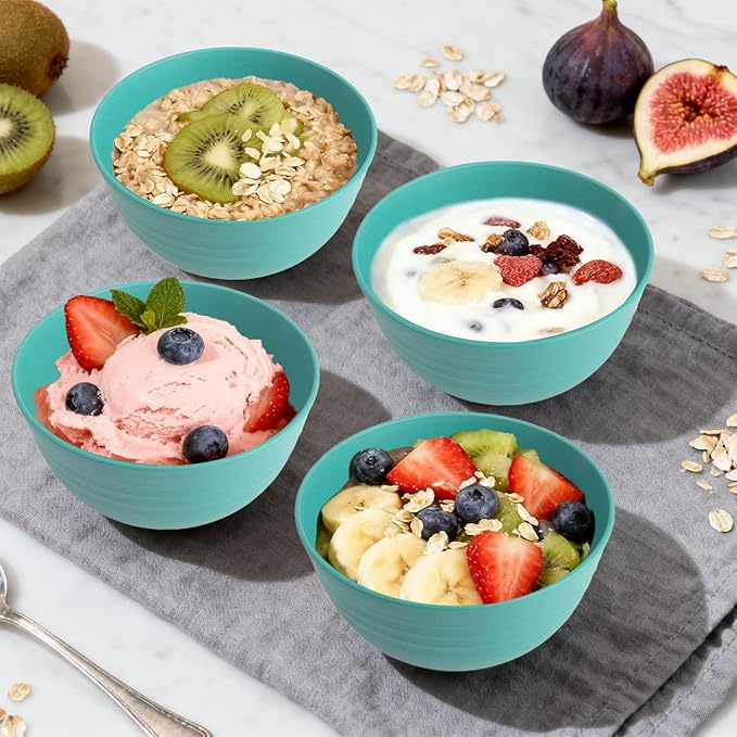 Wheat Straw Bowls 10 OZ, Unbreakable Ice Cream Bowls Set of 6, Reusable Mini Bowls for Salad, Cereal, Soup, Microwave & Dishwasher Safe Fruit Bowl for Indoor & Outdoor, Green