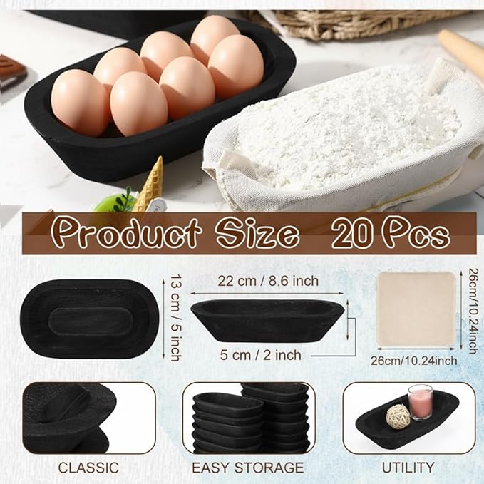Nuogo 20 Pcs Wooden Dough Bowls Bulk 8.6 Inch Rustic Vintage Hand Carved Wood Dough Bowls Dining for DIY Home Crafts Making Farmhouse Fruits Supplies(Black)