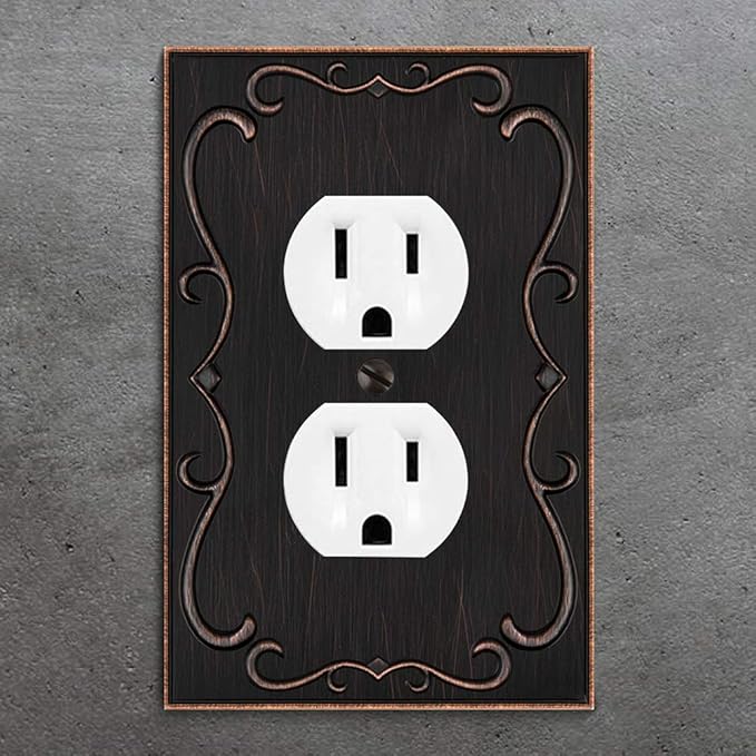 French Cabriole Decorative Wall Plate Switch Plate Outlet Cover (Single Duplex, 2 Pack, Aged Bronze)