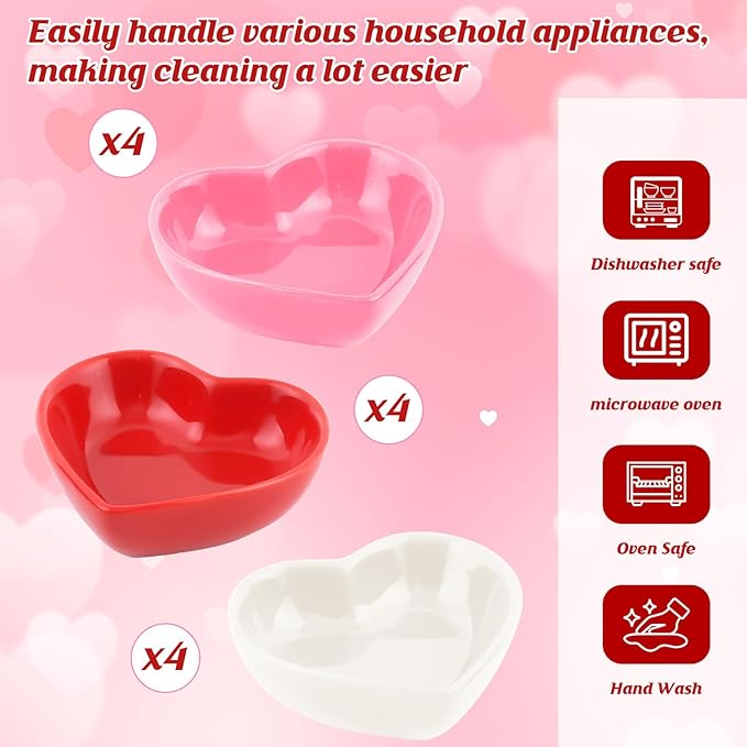 12PCS 3.2inch Heart Shaped Bowl Heart Bowl For Candy Lovers, Office Desk Decor, Home Snack Display, Valentine'S Day, Wedding Celebrations, Birthday Parties,Family Kitchen Use