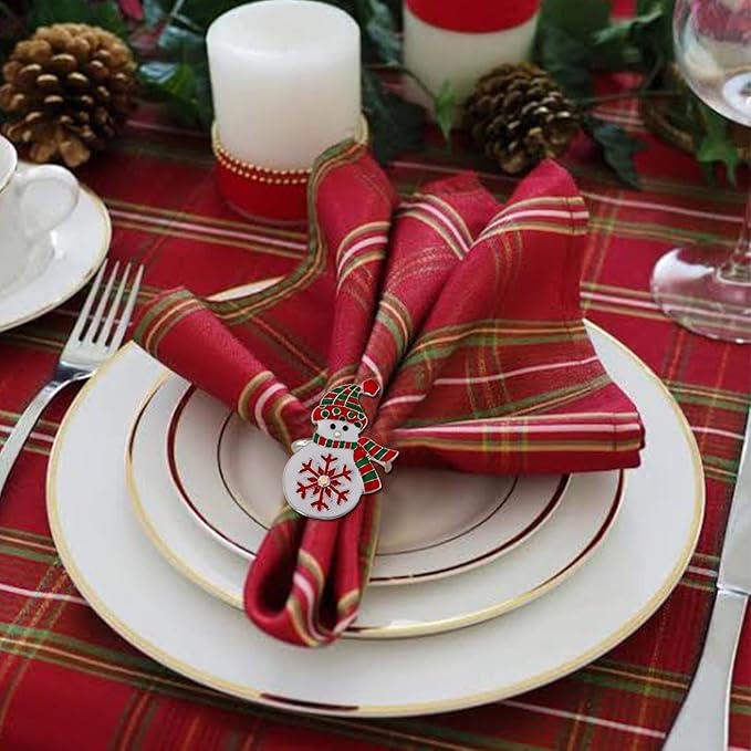 Christmas Snowman Napkin Rings Set of 6, Napkin Buckles, Napkin Rings Holder for Xmas, Thanksgiving, Dinner Party Table Decoration (Snowman-Silver)