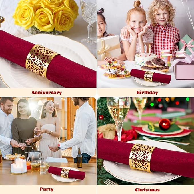 150PCS Premium Napkin Rings Laser Cut Foil Paper Napkin Holder for Wedding Party Dinner Table Decor,Special Events and Catering Services (Gold)