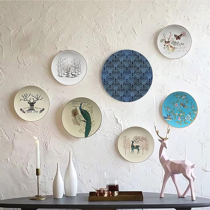 Ceramic Display Plate, Victorian Ceramic Hanging Decorative Plate, Interlacing Curvy Branch, 8 Inch, Living Room Kitchen Decoration Household, Multicolor