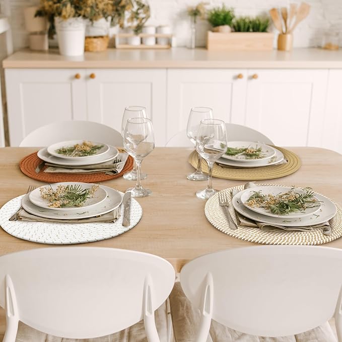 Kochorie Set of 8 Round Woven Cotton Placemats, 13 Inch Boho Table Mats for Kitchen and Dining Table, Farmhouse Heat Resistant Washable Trivets, Fall Thanksgiving Christmas Décor (Mixed Brown)