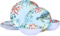 12-Piece Melamine Turtle Dinnerware Set, Ocean Plates and Bowls Sets, Indoor Outdoor Dish Sets for 4, Unbreakable Lightweight Tableware Set - Turtle