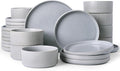 Famiware Star Dinnerware Set, Plates and Bowls Sets for 8 (24pcs), Ribbed Stoneware Dishes - Chip & Scratch Resistant, Microwave & Dishwasher Safe, Matte Gray