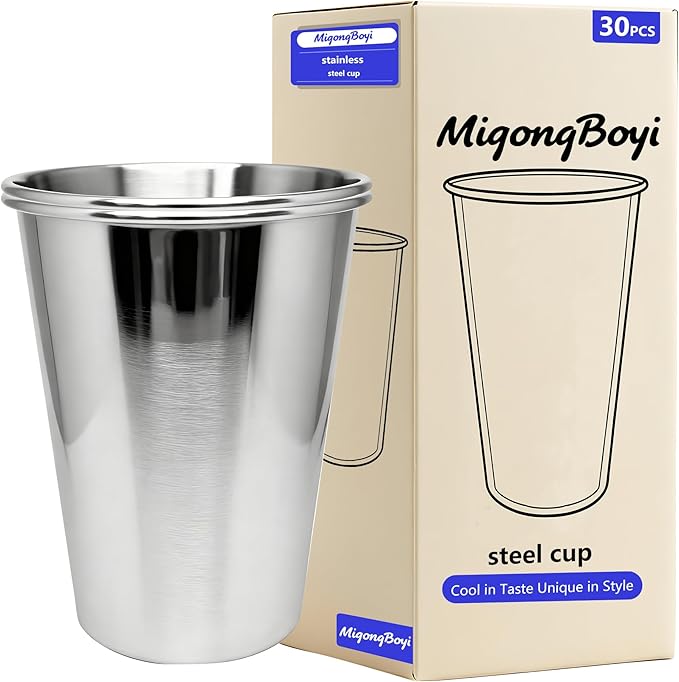 20PCS 20-OZ Tainless Steel Cups,Metal Cups, Stainless Steel Pint CupsStackable Unbreakable Drinking Glasses for Party, BBQ Camping, (30)
