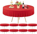 8 Pack Red Spandex Round Tablecloths for 60 inch Table, Stretchy Fitted 5FT Table Cloths with Wrinkle Free Skirt for Wedding Party Dining Banquet