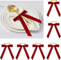 Riceshoot Velvet Bow Napkin Rings Bows with Gold Semicircle Metal Napkin Ring Velvet Bow Holder for Wine Bottles Table Settings Candlestick Wedding Valentine's Day Dinner(Claret Red,6 Pcs)