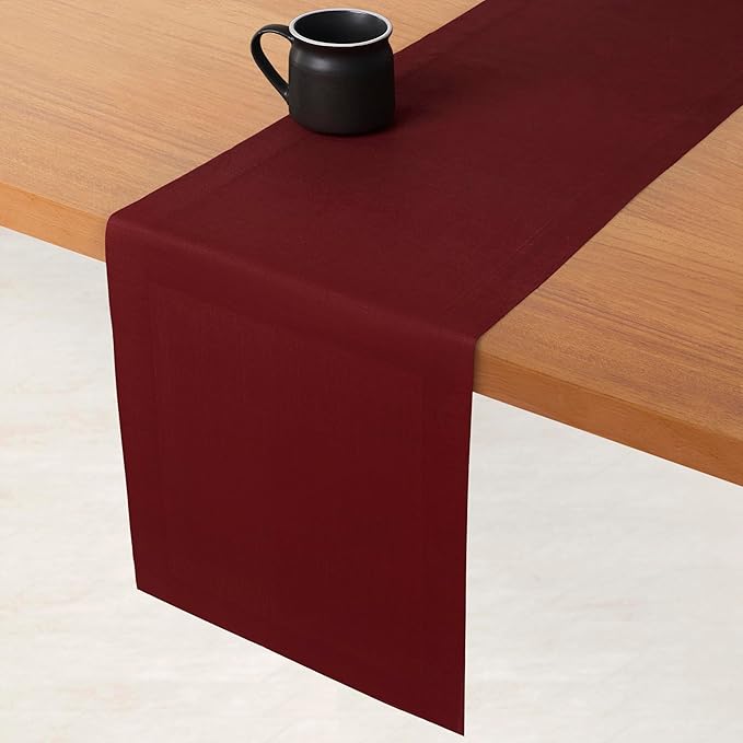 D'Moksha Homes Linen Dark Red Table Runner 72 Inches Long - 100% Pure Linen 14 x 72 Inch Table Runner for Dining, Valentines, Spring - Machine Washable
