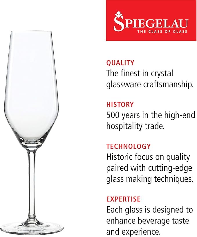 Spiegelau Style Champagne Flutes, Elegant Crystal Champagne Glasses Gift Set, Perfect for Prosecco, Sparkling Rose, Mocktails, Home Bar Accessories, Housewarming, Wedding Gifts, 8.5 oz, Set of 4