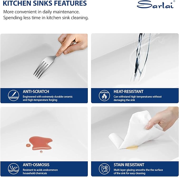 Sarlai 30 Inch White Undermount Kitchen Sink - Large Kitchen Sink Drop In 30"x18"x10" Dual Mount White Sinks Topmount Single Bowl Fireclay Basin with Custom Accessories