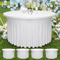 4 Pack - White Round Table Skirt (60" Diameter x 30" H) for 5ft Tables | Polyester Spandex Washable Cover | Wrinkle & Stain Resistant | Wedding, Party, Banquet Decor