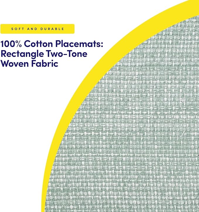 Sweet Home Collection 100% Cotton Placemats for Dining Room Rectangle Two Tone Woven Fabric 13" x 19" Soft Durable Table Mat Set, Set of 4, Pale Green