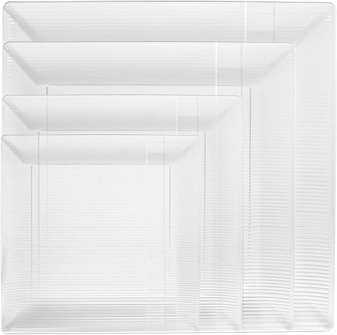 Exquisite Disposable-Clear-Plastic-Plates-Square Linear (40 Pack) Wedding Dinner Fancy Tableware Dishes (7.5 Inch., Clear) Single Size Set