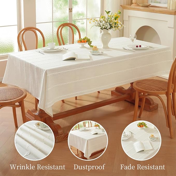 Zobesta White Table Cloth Square Tablecloth 53 x 53 Inch, Washable Farmhouse Soft Boho Tablecloth White for Party, Holiday, Picnic, Dining, Outdoor, Fall, Wedding