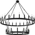 48 Inch Large Black Wagon Wheel Chandelier,2 Tier 36-Lights Farmhouse Industrial Country Style Round Pendant Light Fixture for Outdoor Porch high Ceilings Living Dining Room Foyer Entryway