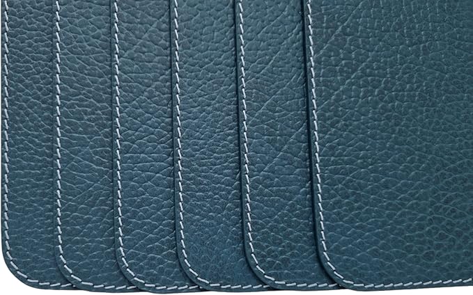 Nikalaz Set of 4 Placemats and 4 Coasters Made of Recycled Leather (18''x13'', Petroleum Green)