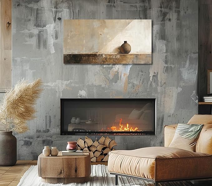 ADJUVANT Wall Art Minimalist Neutral Vase Painting 40" L x 20" W, Earth Tone Canvas Artwork Prints Simple Pottery Pictures Contemporary Rustic Wall Decor for Living Room Bedroom