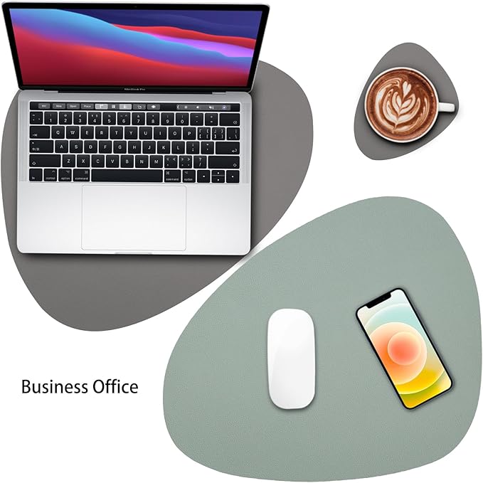 Myir JUN Placemats, Dual-Sided Placemats Waterproof Faux Leather Placemats Set of 6 Place Mats and Coasters Non-Slip Washable Table Mats for Dining Table (Gray Sage Green, Set of 6)